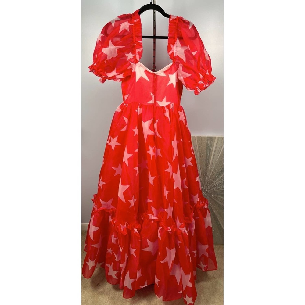 NWT Selkie Red and White Star Ritz Puff Sleeve Organza Maxi Gown Size Small - Picture 8 of 13